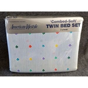 American Lifestyle Twin Sheet Set 3Pc Combed-Soft Cotton Blend Prism Diamond NOS